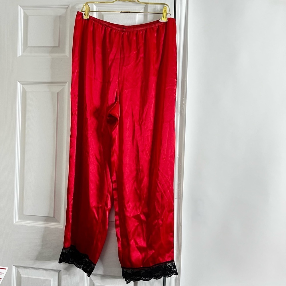 Private Luxuries Pajama Set Size Medium Vintage Red Scarlet 100% Polyester Lace - Picture 4 of 12